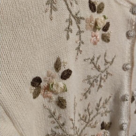 Vintage Heirloom Collectibles 90s Embroidered Cardigan in Ivory White Size M - Picture 5 of 6